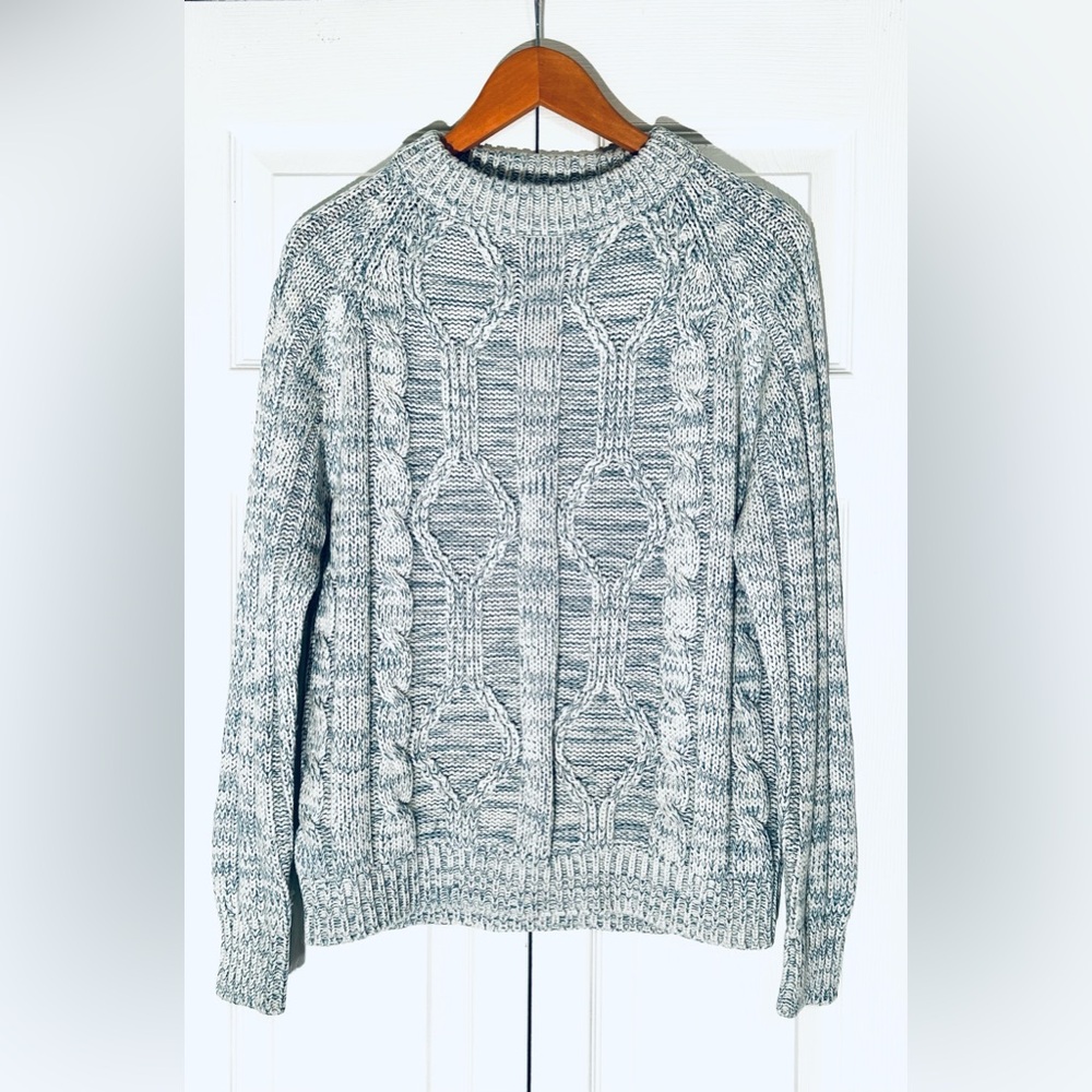 Vintage Acrylic Blue and White Cable Knit Sweater